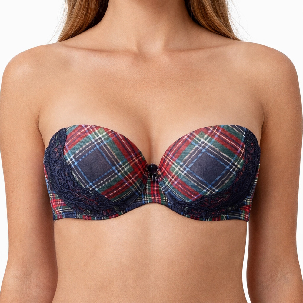La Vie en Rose Plaid Strapless Bra 34B